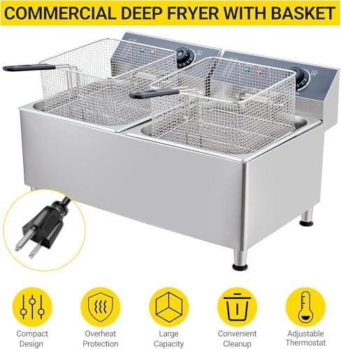Electric Fryer 23.2QT, 22L Fryers With Thick Baskets Large, 3400W Portable Deep Fryer For Restaurant And Home Use, Electric Deep Fryer With Basket And Lid