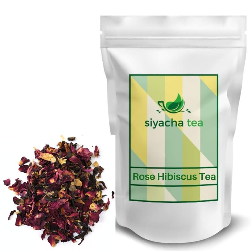 Image of Siyacha Tea Rose Hibiscus Herbal Infusion , 500g Pouch , Ayurvedic Tisane , Skin , Hair Natural Care , Antioxidant , Rich in Vitamin C , For Stress Relief , Better Sleep , Healthy Heart , Wellness Blend Beverage ,