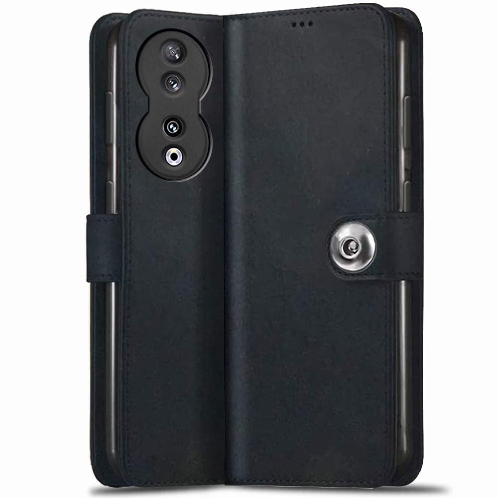 TheGiftKart Genuine Leather Finish Flip Back Cover Case for Honor 90 5G | Inbuilt Pockets & Stand | Wallet Style | Designer Button Magnet Flip Cover Back Case for Honor 90 5G (Black) (B0CHYYJ8RN) Amazon Price History, Amazon Price Tracker