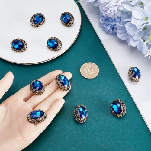 GORGECRAFT 10Pcs Whole Oval Cut Blue Zircon Rhinestone Vintage Copper Hollow Metal Shank Sewing Coat Buttons Cut Rhinestones for Uniforms Suits Blazer Coat Jacket 25mm*20mm - Image 3