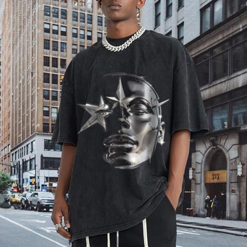 Bobeutou Men's Graphic Tees Acid Wash Tshirt Oversized T-Shirt Vintage Shirt Streetwear Casual Cotton Loose Fit Tee Tops3