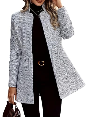 Women's Open Front Tweed Blazer Business Casual Notch Neck Long Sleeve Blazers Slim Fit Work Jackets