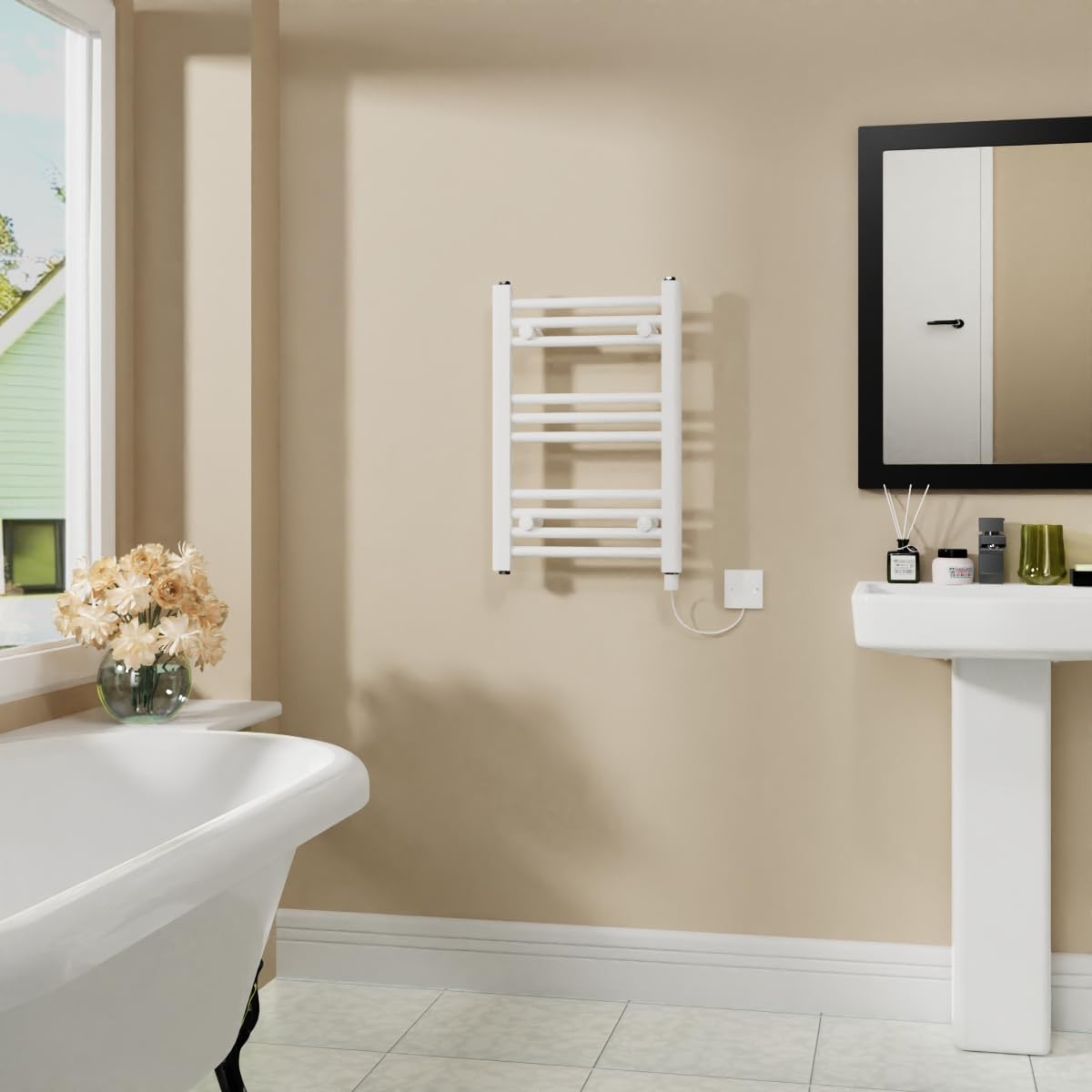 Warmehaus White 200W Electric Heated Warming Towel Rail Bathroom Radiator - 600X400mm