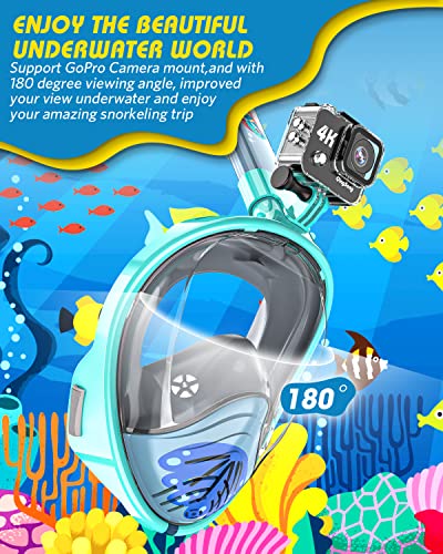 Image of QingSong Kids Snorkel Mask Full Face, Snorkeling Set with Camera Mount, 180 Degree Panoramic View Snorkeling Gear Anti-Fog Anti-Leak