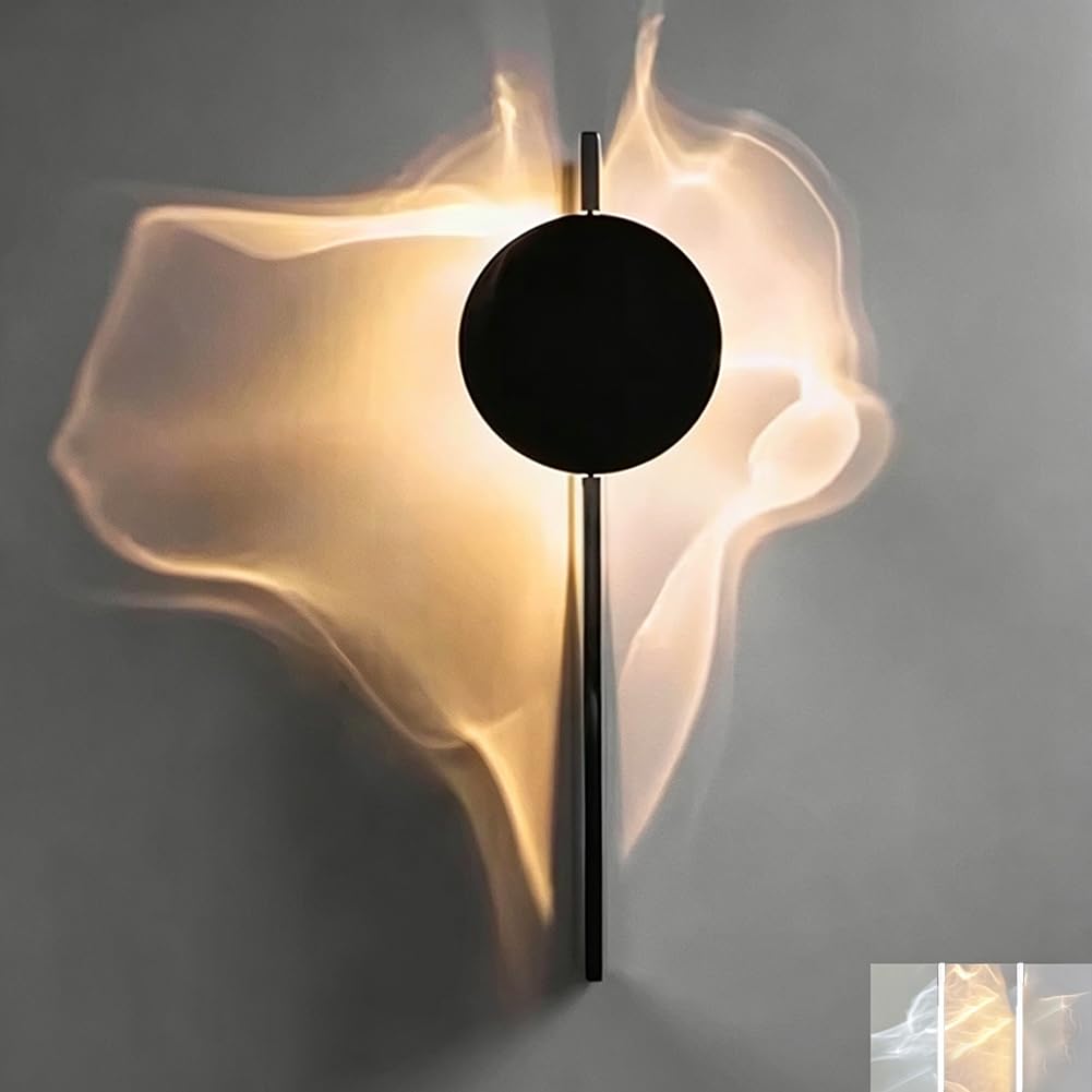 LOGT LED Wave Wall Light Rotatable Silver Indoor Wall Lamp Water Wave Design Round Black Living Room Lamp Dimmable 3 Colour Modes (3000K/4500K/6000K), Wall Lighting Chrome Modern,A