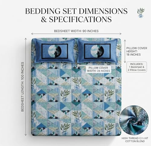 Image of VAS COLLECTIONS Cotton Double Bedsheet with 2 Pillow Covers (90x100 Inch) | 180 TC Soft Breathable Printed Bedsheet for Double Bed | Bedding Set for Bedroom & Home Decor (Cornflower Blue)
