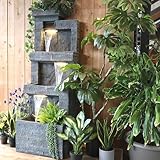 Wacredo Premium Wasserspiel Komplettset Dominica 146cm Zimmerbrunnen Gartenbrunnen Springbrunnen Wasserwand Mosaik architektonisch Wasserfall für Wohnraum und Garten mit 3X LED Spots und 3X LED Band