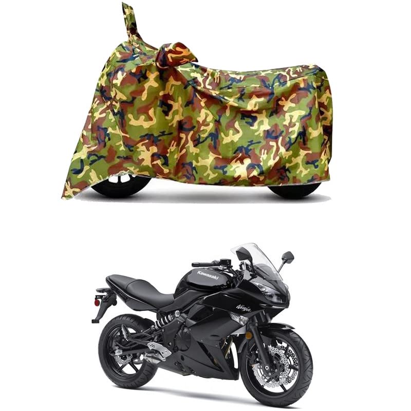 Image of Waterproof 100% PVC Coated Full Bike Scooty Two Wheeler Body Cover Compatible for KawasaNinja 650R /UV-Rays /Heat Protection /Birds Dropping /Scratchproof /Dust Proof [6X6 Jungle Print]