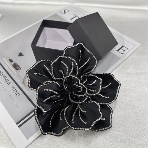 Image of Fabric Rhinestone Flower Big Brooch Lapel Pins for Women Elegant Crystal Floral Brooches Pin for Dresses Suit Accessories Jewelry Boutonniere Corsage Wedding Party 5.5in