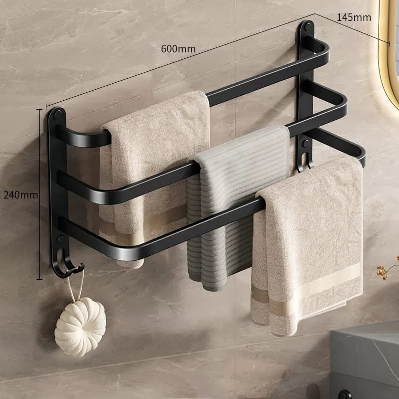 Porte-serviette Sans Perçage VISTA 60 Cm - 2 Bras, 2 Crochets, Acier Inoxydable 304, Adhésif 3M