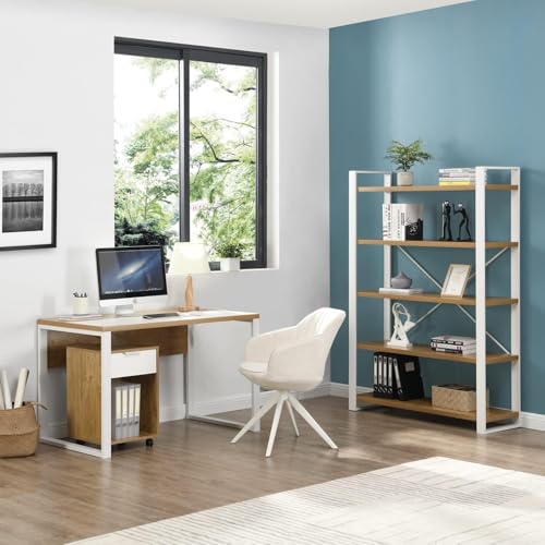 Image of TEKAVO 120 x 60 CM Wide Computer Desk with Moveable Storage Cabinet, Office Table, Computer Desk with Drawer, Storage Area for Teenager's Room, Study, Modern Design - DIY