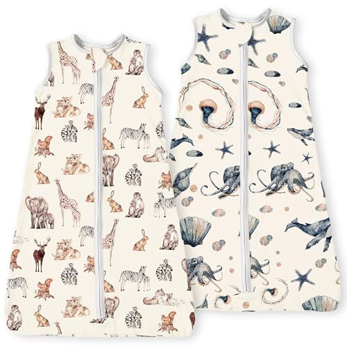 Image of TOTBASIC Baby Sleep Sack 6-12-15 Months Light Wearable Blanket for Babies with 2-Way Zippers, 0.5 TOG Premium Soft Breathable Sleeping Bag for Baby Boys Girls 2-Pack