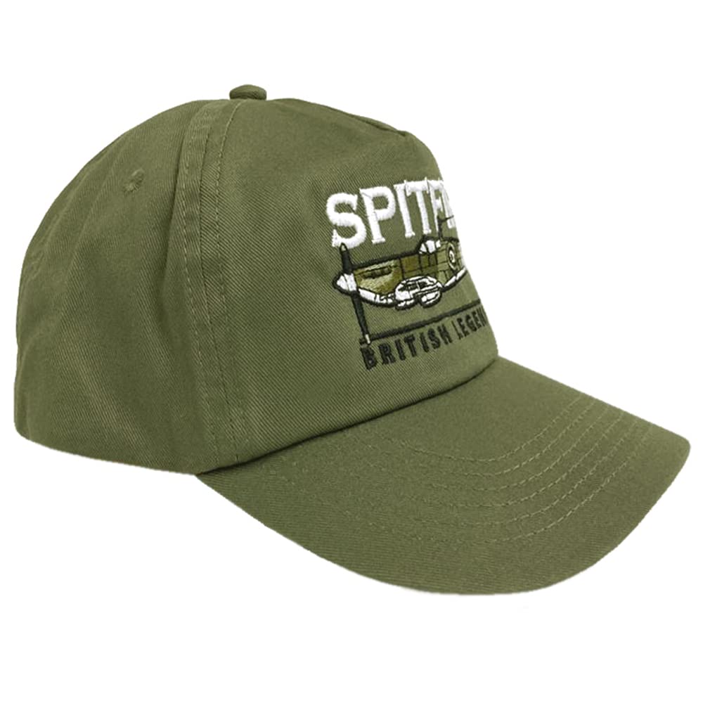 The Wooden Model Company Ltd Spitfire World War Two RAF Fighter Aircraft Adjustable Green Embroidered Baseball Cap.