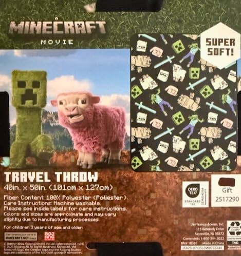 Jay Franco Minecraft Movie Travel Throw Blanket, Super Soft Polyester Fleece