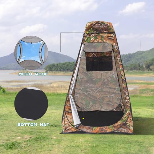 Image of BRIAN & DANY Pop Up Shower Tent, Portable Changing Tent with Rain Shelter & Windows, Privacy Tent for Camping, Toilet or Bathroom, UPF 50+ & Waterproof, 47.2 inch x 47.2 inch x 74.8 inch, Camouflage