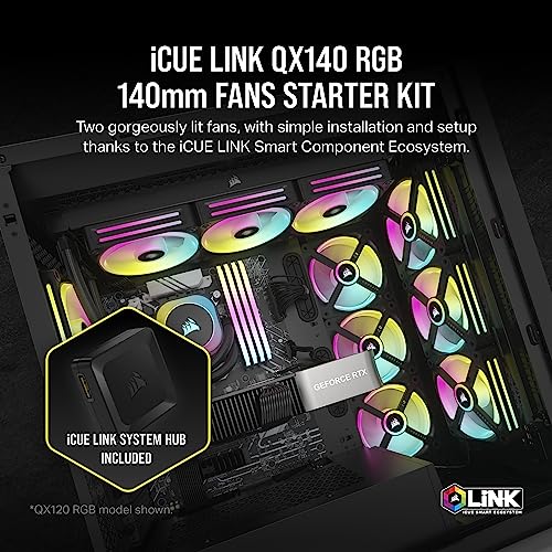Corsair iCUE LINK QX140 RGB 140mm Magnetic Dome RGB Fans - Double Fan Starter Kit with iCUE LINK System Hub - Black - Image 2