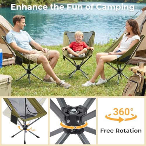 Silla Plegable Ligera con Giro 360°, Silla de Camping para Adultos con Bolsillo Lateral y Bolsa de Almacenamiento, Portátil para Exterior que se Monta en Solo 7 Segundos, Rotación Flexible 360° miniatura 5