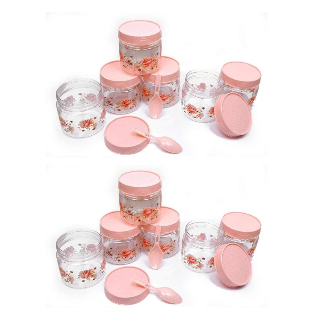 200ml Airtight Plastic Small Spice and Grocery Storage Container and Jar for Home and Kitchen Storage Set Box With Spoon Set of 6,masala box storage organizer for pantry (Pink, 12 Pieces)