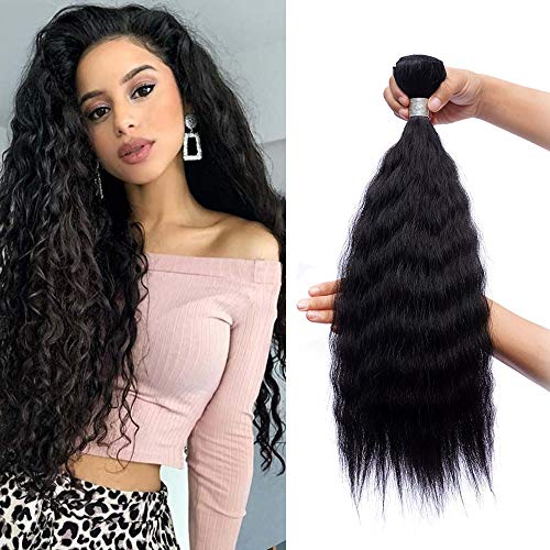 Synthetic Hair Kinky Straight 3 Bundles 18 18 18 INCH Color 1B(Black) 300Gm Same Texture With Human Hair Synthetic Hair Bundles Full Head Soft Hair Weft Sew in Hair Extensions for Women