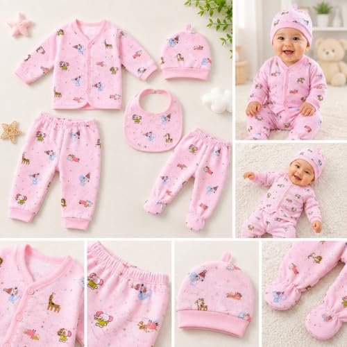 Image of First Kick Presents New Born Baby Summer Wear Baby Clothes 5Pcs Sets 100% Cotton Baby Boys Girls Unisex Baby Cotton /Summer Suit Infant Clothes First Gift for New Born Baby