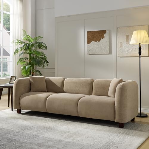Image of Merax 87 inch Camel Velvet Couch 3 Seater Modern Sofas for Living Room | with 2 Pillows, Foam Filled Cushions, Solid Wood Legs, Upholstered Backrest and Armrest, Bear 900lbs, 87 inchW x 29.5 inchD x 26.5 inchH