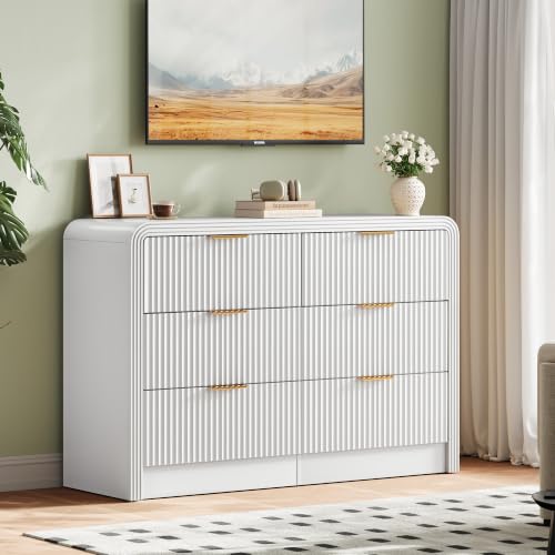 Image of Decofy Fluted 6 Drawers Dresser, 47.2'' Wide Chest of Drawers for Bedroom