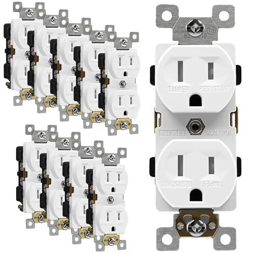 ENERLITES Duplex Receptacle Outlets, Tamper-Resistant, Industrial Grade, 3-Wire Grounding, 2-Pole, 5-15R, 15A 125V, UL Listed, 61570-TR-W-10PCS, White