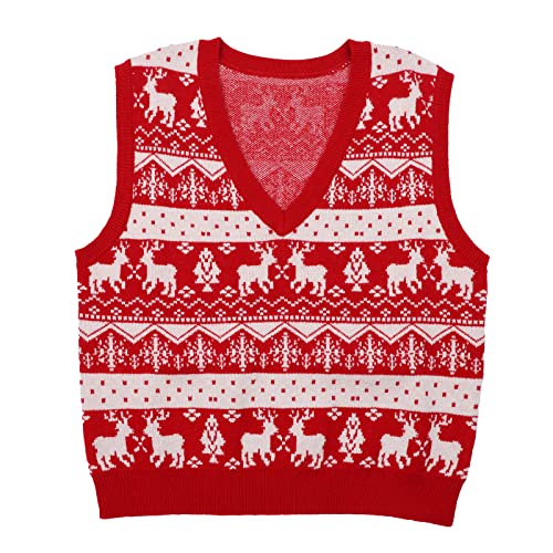 Image of JULYCLO Christmas Sweater Vest Women Ugly Xmas Reindeer Knit Sweaters Casual Santa Snowflake V Neck Sleeveless Outwear Tops
