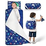 Toddler Nap Mat with Removable Pillow and Plush Blanket - 54" x 33"for Kids Ages 3-6 Years - Soft Kids Sleeping Bag for Toddlers - Roll Up Design Great for Preschool, Daycare