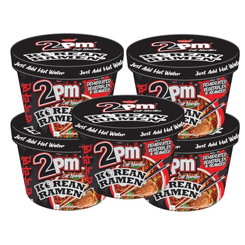 Image of 2PM - Korean Ramen Noodles Cup - Including Dehydrated Vegetables & Seaweed - Instant 2X Spicy Ramen Cup - Pack of 5-140 Gm Each