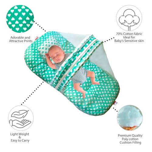 Image of VParents Rosy Green Cotton Bedding Set & Mosquito Net