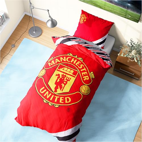 Get Trend Manchester United FC Parure de Lit 1 Personne, Réversible Housse de Couette avec Taie Oreiller, Cosy Chambre Literie (Multi Manchester United,...