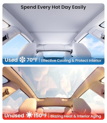 Image of Zanch Tesla Model Y Juniper Sunshade Roof for 2025-2026, Gray | Never Sag, Snap-On Installation, Custom Fit, Heat Insulation, UV Protection, Foldable Roof Shade