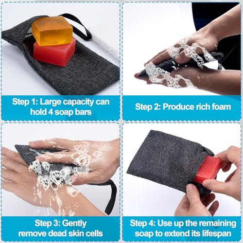 Image of Soap Bag for Soap Bar, Mesh Pocket Exfoliating Bar Soap Saver Body Scrubber Foaming Pouch Sponge Exfoliator for Bath Shower