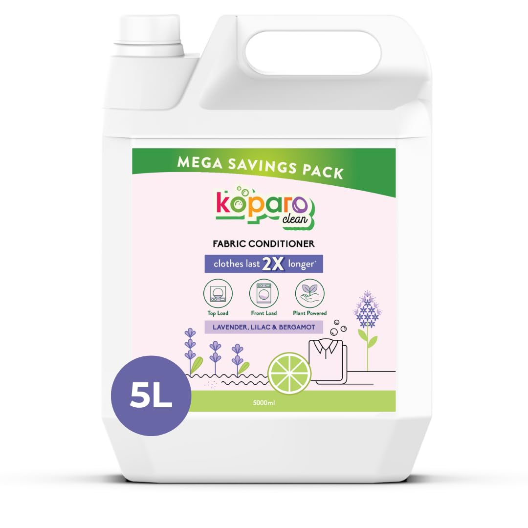 Koparo Natural Fabric Conditioner & Softener | 5 Litres | Lavender | Organic, Top Load & Front Load | Protects Shine & Safe For Baby Clothes, Liquid