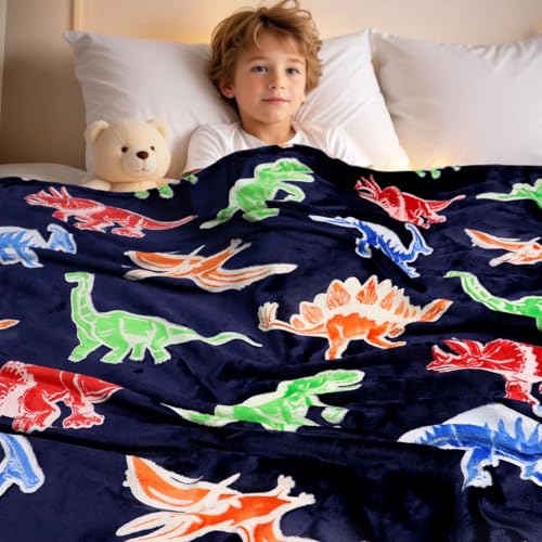 Image of Dinosaur Glow in The Dark Blanket for Boys Kids, Dinosaur Gifts Toys for Toddler, Soft Flannel Toddler Blanket, Graduation Gifts for Kids Preschool Kindergarten Boys Throw 40 inchx50 inch