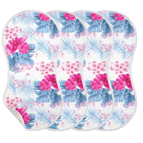 Hibiscus Palm Leaves White Burp Cloths for Babies Burp Rag Cotton Spit Up Rag for Newborn Baby Infant3