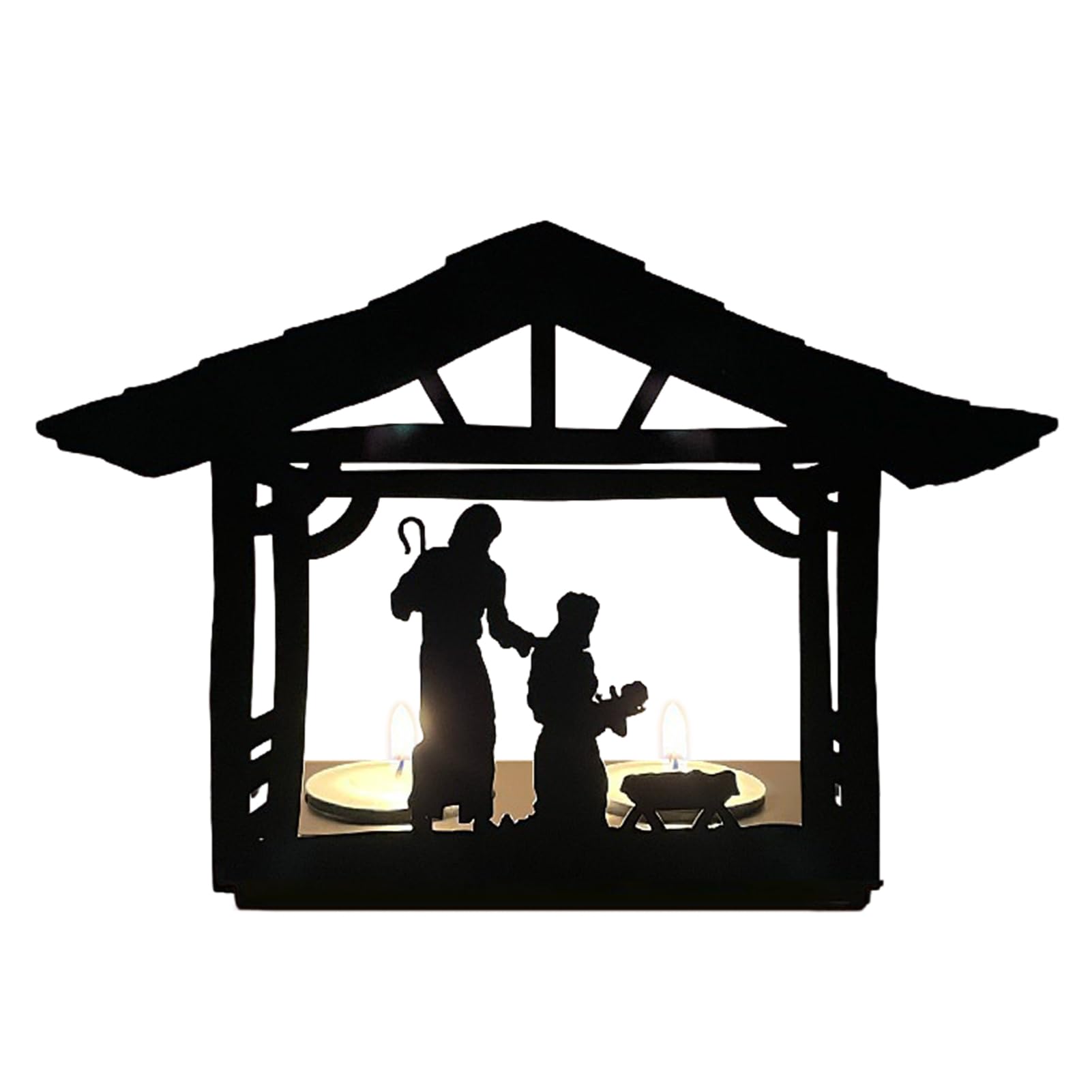 Holiday Nativity Candleholders, Metal Nativity Scene Nativity Set Advent Candle Holder, Rustic Christmas Decoration Jesus Nativity Scene Christmas Candlesticks for Xmas Party (Style C)