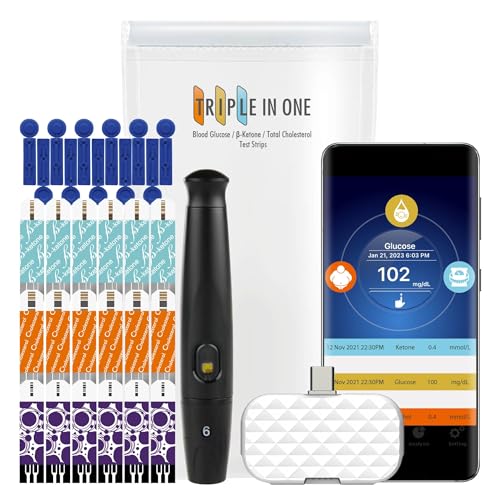 MbH Smart Blood Glucose, Ketone, Cholesterol Monitor Kit with Ket...