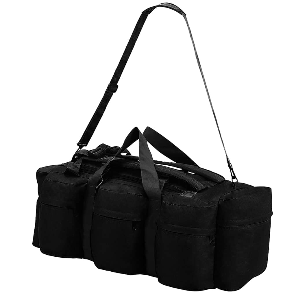 Worek marynarski 3 w 1, styl wojskowy, 45 l, czarny, torba podróżna, torba sportowa, torba duffla, torba na kemping, trening, do aktywności na świeżym powietrzu, z paskiem na ramię i uchwytem