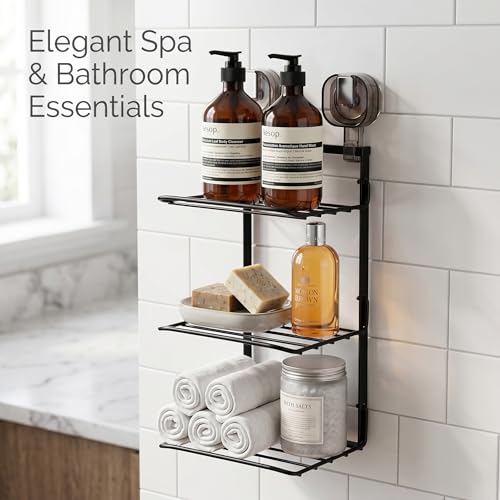 Image of Premium 2-Tier Stainless Steel Kitchen Rack | Wall Mount Modular Organizer Shelf & Multipurpose Storage Stand for Spices, Pantry & Bathroom Toiletries | Space Saving Design (BLACK)