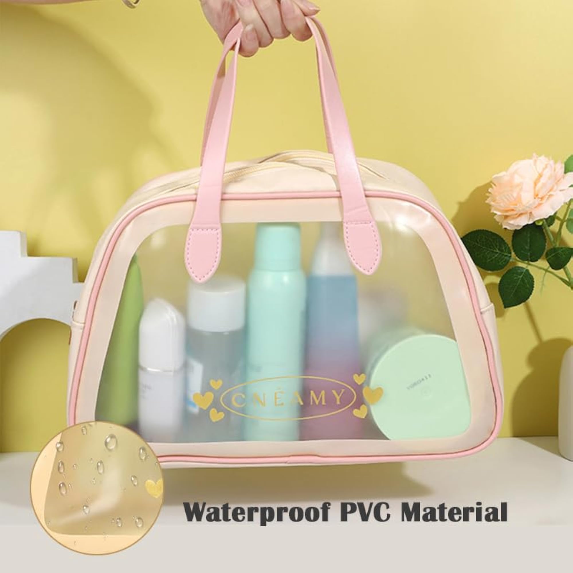 Travel Toiletry Bag, Large Clear Makeup Bag with Handles