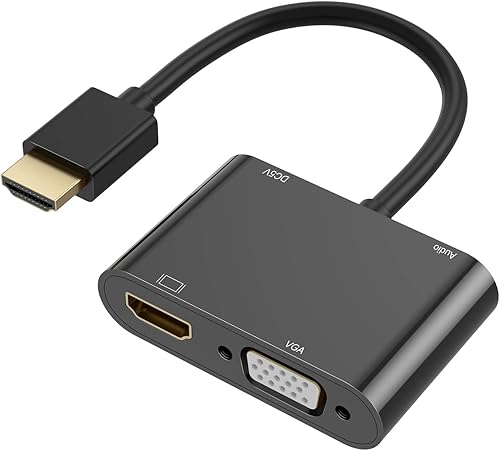 Adaptador HDMI a VGA HDMI, doble pantalla 4K, HDMI a HDMI, divisor VGA con cable de carga y cable de audio de 0.138in para PC, portátil, Ultrabook,