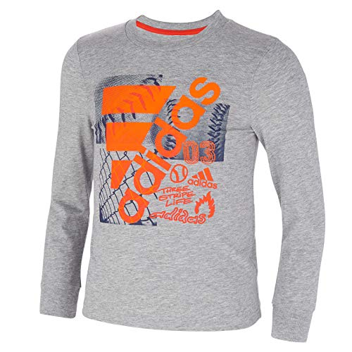 adidas Boys' Long Sleeve Cotton Jersey Logo T-Shirt (4, Heather Court Mix)