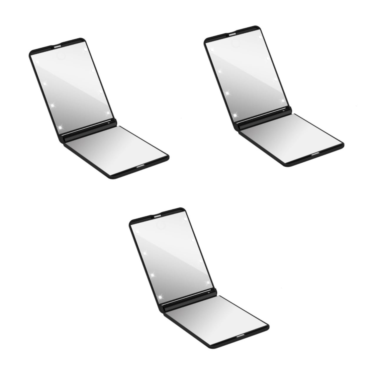 Healeved 3piezas Espejo De Maquillaje Led Compacto Espejo Portátil Luces Rotación De Grados y Diseño para Viajes y Uso Diario Negro
