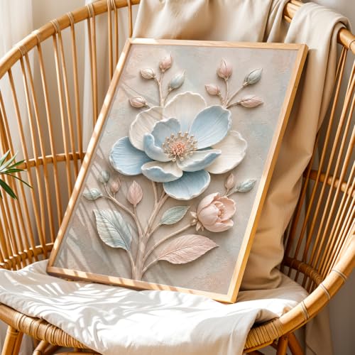 Image of NoWorries Floral Botanical Wall Painting with Frame | Premium Textured Flower & Leaf Artwork, Pastel Nature Wall Decor Framed for Living Room Bedroom Office and Home Decoration (Art-3,17x25inch)