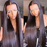 ANDRIA Lace Front Wigs Straight Hair Glueless Lace Wigs Synthetic Long Silk Straight Natural Wig Heat Resistant Fiber Black Hair Wig With Baby Hair For Black Women 24 Inches
