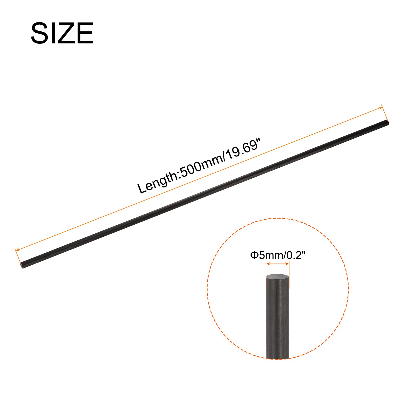 QUARKZMAN Barre En Fibre De Carbone, 5mm x 500mm Tige En Fibre De Carbone Pour RC Plane DIY Craft Kite Wing Tube Quadcopter Arm Repair Pack Of 5