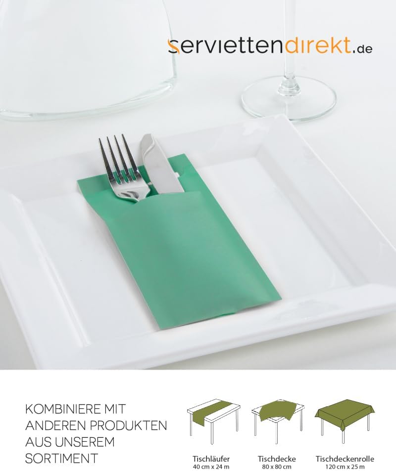 Prime Fit Cutlery Bag in Eucalyptus 85 x 190 mm with White Tissue Napkin, Cutlery Bag Pack of 100