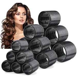 HYOUJIN 18 Pcs Thermal Hair Rollers,Self Grip Jumbo Thermal Curlers Set,Large Rollers for Women,Heatless Curlers for Blowout Volume and Curling Look for Long,Short Hair(Black,60 48,36mm)